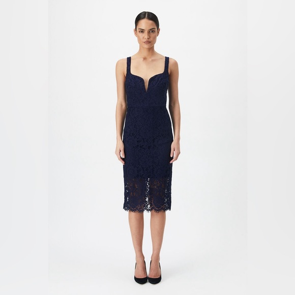Bardot Adeline Midi Lace Sheath Dress in Navy - Picture 9 of 10